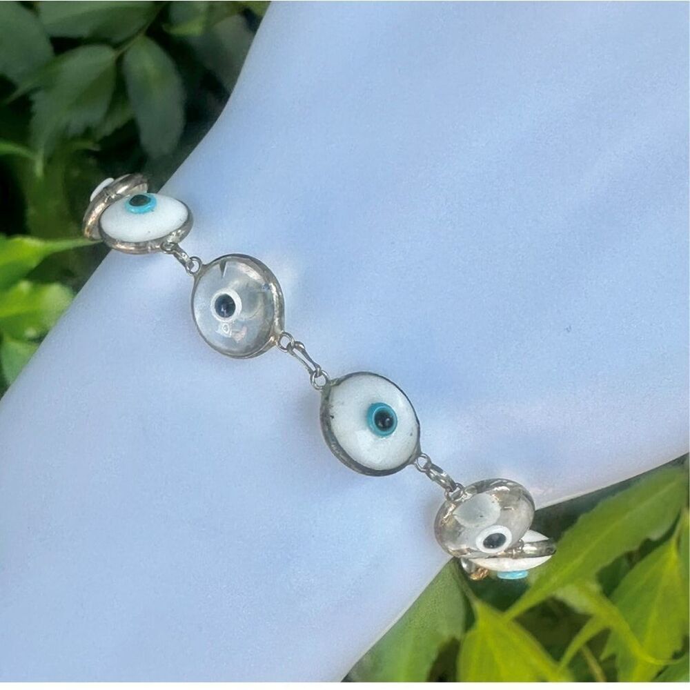 Vintage Sterling Silver Evil Eye Bracelet